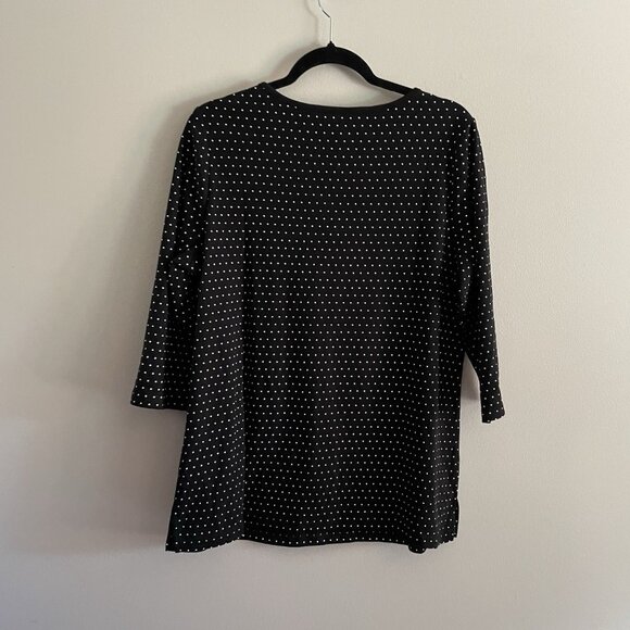 Quacker Factory Sz L Black Polka Dot Pearl Charm Keyhole 3/4 Sleeve T-Shirt NWOT - Picture 11 of 11